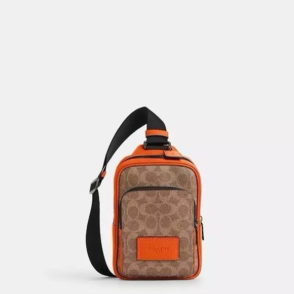 NWT Coach Racer Sling Pack In Colorblock Signature Canvas CAJ38 Spice Orange - Picture 6 of 9